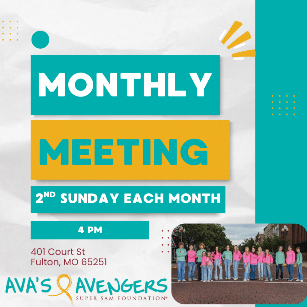 Teal and gold wording with group of teens pictured at bottom right